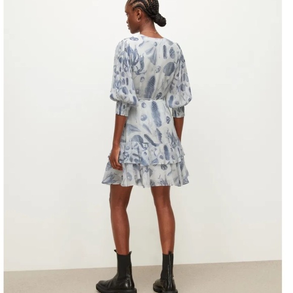 Allsaints Ari Oceano Long Sleeve Wrap Dress White Blue Shell Beach All Saints - Picture 13 of 14